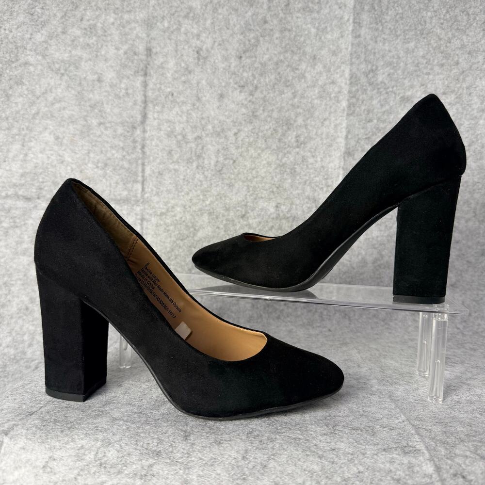 A New Day Black Faux Suede Block-Heel Pumps Size 6